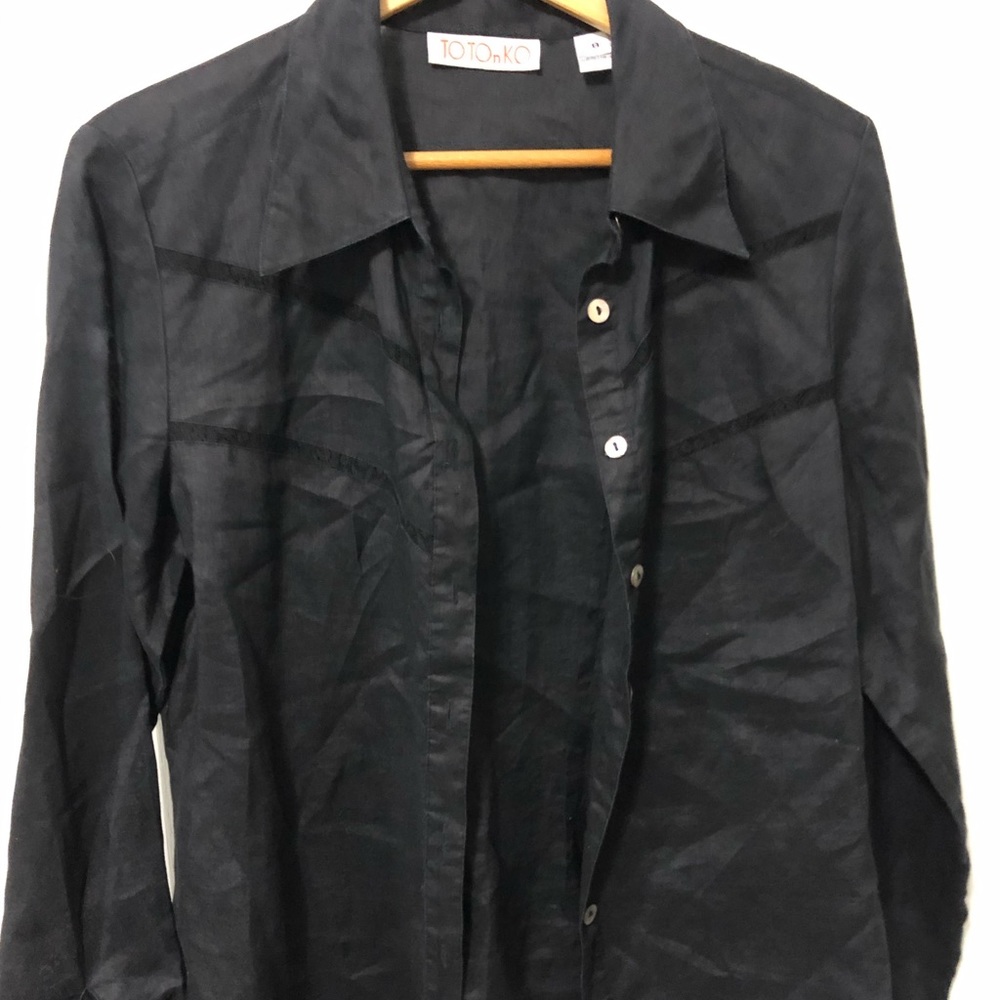 Black Linen Blouse New